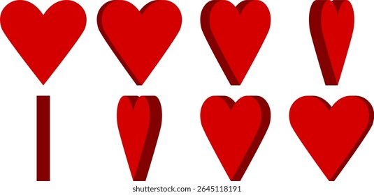 Basic 8-frame Rotating Red Heart Life Sprite Sheet for 3D Style Sprite Animation in Games and App UI. Vector Image.