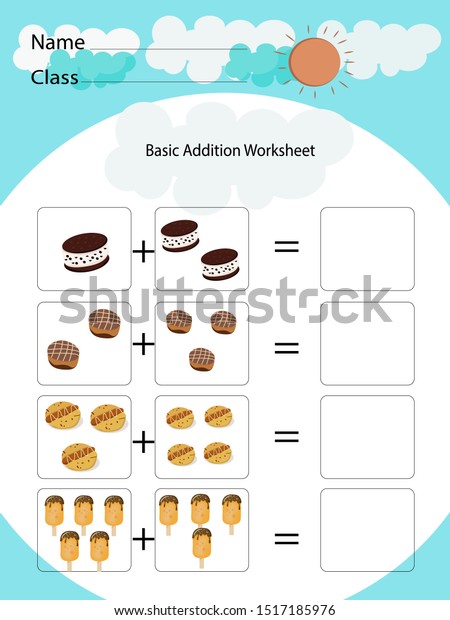 Basic Addition Worksheet Kid Stock Vector (Royalty Free) 1517185976