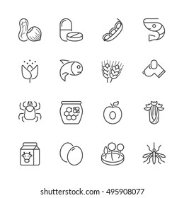 basic allergens thin line icons set. isolated. black color