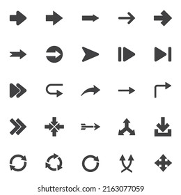 Basic arrows vector icons set, modern solid symbol collection, filled style pictogram pack. Signs, logo illustration. Set includes icons as navigation cursor, direction pointer, right, left, download