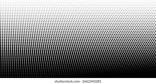 Basic asymmetric halftone dots effect in black and white color. Halftone Dot effect. Background with monochrome dotted texture. Polka dot pattern. Vector.