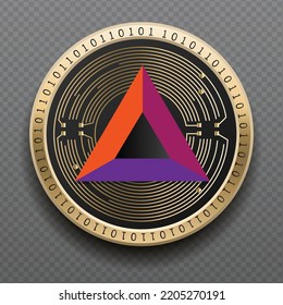 Basic Attention Token (BAT) cryptocurrency golden coin isolated in transparent background. Virtual currency token symbol vector illustration based on cryptography and block chain technology.