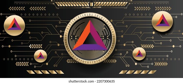 Basic Attention Token BAT cryptocurrency golden coin on futuristic technology background vector illustration banner and wallpaper template 