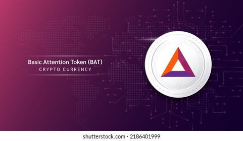 Basic Attention Token coin cryptocurrency token symbol. Crypto currency with stock market investment trading. Coin icon on dark background. Economic trends finance concept. 3D Vector illustration.