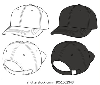 Basic Ball Cap Vector Illustration Flat Sketches Template