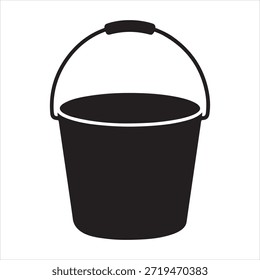 Uma ilustração básica de balde preto, com uma alça para fácil portabilidade e design simples.