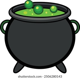 a basic black cauldron with green bubbles rising
