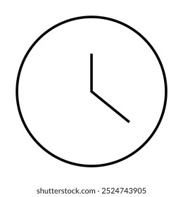 A basic black clock with hour and minute hands against a white backdrop. Ideal for themes of simplicity, time management, punctuality, minimalism, and modern design. Clean, line art, minimal