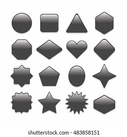 Basic black geometrical shape web buttons complete set on white background
