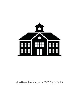 Ein einfaches schwarzes Symbol stellt ein Schulhaus dar, das Bildungs- und Lernumgebungen symbolisiert.