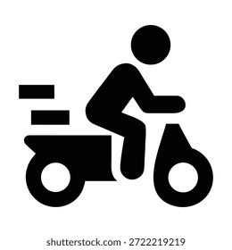 Un icono negro básico muestra una figura que opera un scooter, que representa el transporte personal rápido.