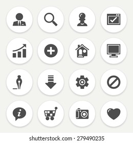 Basic black icons with buttons on gray background.