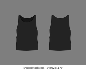 Basic black male tank top mockup. Front and back view. Blank textile print template for fashion clothing.