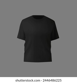 Basic black male t-shirt realistic mockup. Front and back view. Blank textile print template for fashion clothing.