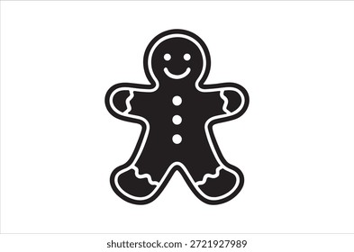 Un contorno básico y negro de un hombre de jengibre, una Imagen de galletas festiva y deliciosa.