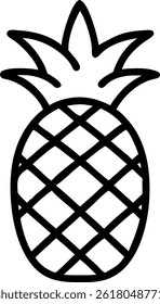 A basic black outline of a pineapple, featuring a crosshatch pattern and a spiky crown on a white background