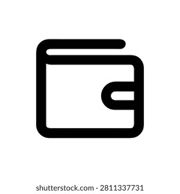 Basic black stroke graphic depicting a closed wallet with button closure.