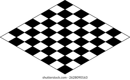 Basic Black and White Icon of 8x8 Grid or Tiles Chessboard in Isometric Perspective View. Vector Image.