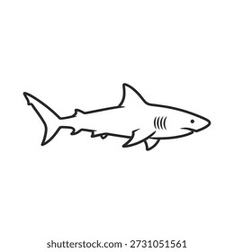 A basic black and white illustration of a shark with a pointed snout and fins