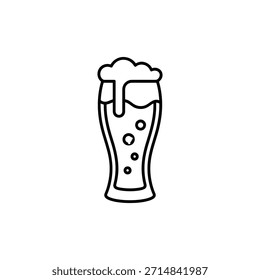 Una representación básica de arte lineal en blanco y negro de un vaso de cerveza lleno, burbujeante y refrescante.