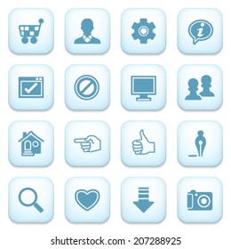 Basic blue icons on white buttons.