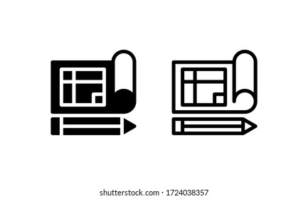 Basic Blueprint Home Design Icon, Logo, Vector