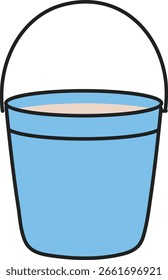 Un cubo básico con un mango curvo en un estilo de contorno limpio y audaz. El contenedor se representa con una forma lisa y redondeada y un detalle mínimo. Ilustración vectorial de dibujos animados.