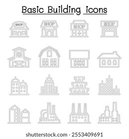Basic Building icon set in thin line style