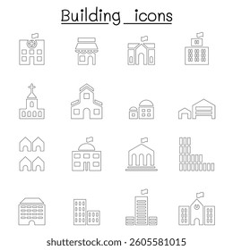 Basic building icon set in thin line style