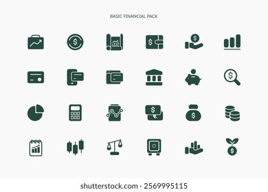 Basic business financial icon pack , Simple minimal outline with editable stroke. banking and money concept. bright colorful solid style. material fill icon.