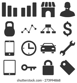 Basic business icons. These plain symbols use gray color.