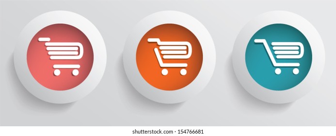 Basic business online shopping vector icons with three different shopping carts in modern colors