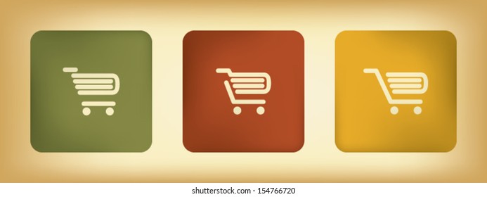 Basic business online shopping vector icons with three different shopping carts in vintage colors