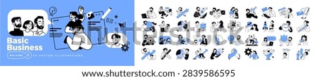 Basic business. Vector illustrations of people in various activities of business, management, marketing, startup, finance.