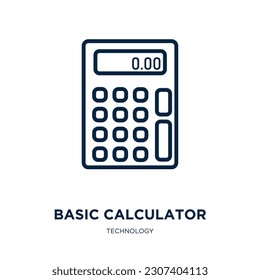 basic calculator icon from technology collection. Thin linear basic calculator, calculation, school outline icon isolated on white background. Line vector basic calculator sign, symbol for web and 