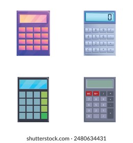 Basic calculator icons set cartoon vector. Calculator in various color. Stationery, math device
