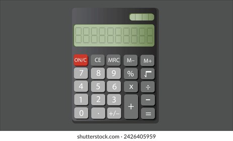 Basic Calculator vector illustration on gray background. Education, Arithmetic and finance concepts.