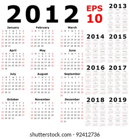 Basic Calendar 2012, 2013, 2014, 2015, 2016, 2017, 2018, 2019