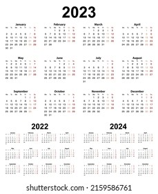 Basic Calendar Year 2023 2022 2024 Stock Vector (Royalty Free ...