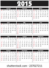 Basic Calender 2015 in vector can be converted into any size for printing without losing resolution. 