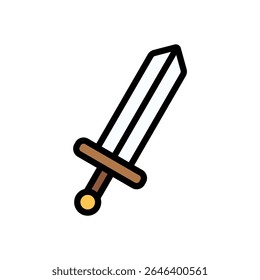 Basic cartoon-style sword in colored outline with flat steel and muted colors. Suitable for common gear slots, crafting icons, and mobile RPG assets.