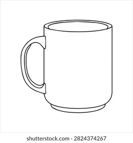 Basic Ceramic Drinking Cup with Handle Black Outline Minimalist Beverage Container Illustration