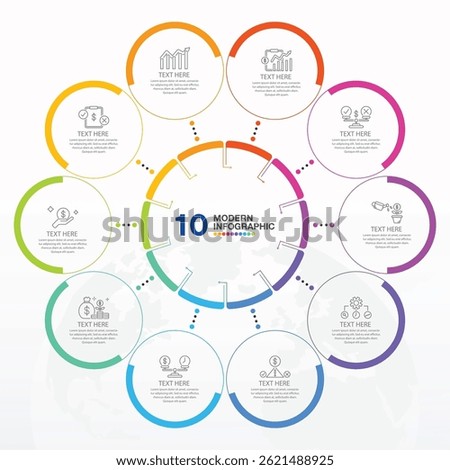 Basic circle infographic 10 steps, process or options, process chart, Used for process diagram, presentations, workflow layout, flow chart, infograph. Vector eps10 illustration.