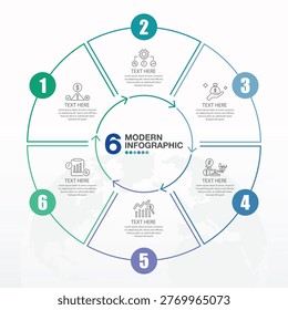 Basic circle infographic with 6 steps, process or options.