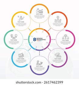 Basic circle infographic 8 steps, process or options, process chart, Used for process diagram, presentations, workflow layout, flow chart, infograph. Vector eps10 illustration.