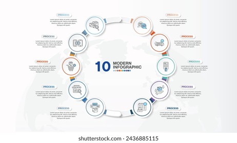 Basic circle infographic template with 10 steps, process or options, process chart, Used for process diagram, presentations, workflow layout, flow chart, infograph. Vector eps10 illustration.