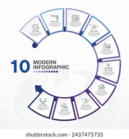 Plantilla de infografía de círculo básico con 10 pasos, proceso u opciones, diagrama de proceso, Utilizado para diagrama de proceso, presentaciones, diseño de flujo de trabajo, diagrama de flujo, infografía. Ilustración del vector eps10.