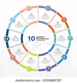 Plantilla infográfica Básica circular con 10 pasos, proceso u opciones, diagrama de proceso, utilizada para diagrama de proceso, presentaciones, diseño de flujo de trabajo, diagrama de flujo, infografía. ilustración del Vector eps10.