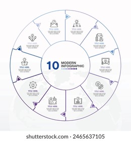 Basic circle infographic template with 10 steps, process or options, process chart, Used for process diagram, presentations, workflow layout, flow chart, infograph. Vector eps10 illustration.