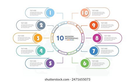 Basic circle infographic template with 10 steps, process or options, process chart, Used for process diagram, presentations, workflow layout, flow chart, infograph. Vector eps10 illustration.